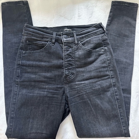 Express Skinny High Rise Black Skinny Jeans sz 00 - Picture 2 of 5